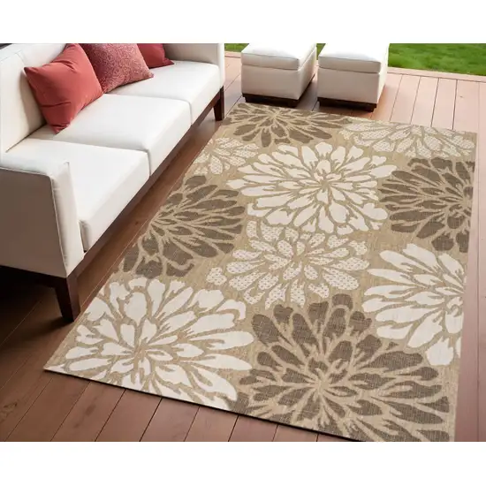 Brown And Cream Floral Indoor Outdoor Area Rug Photo 1