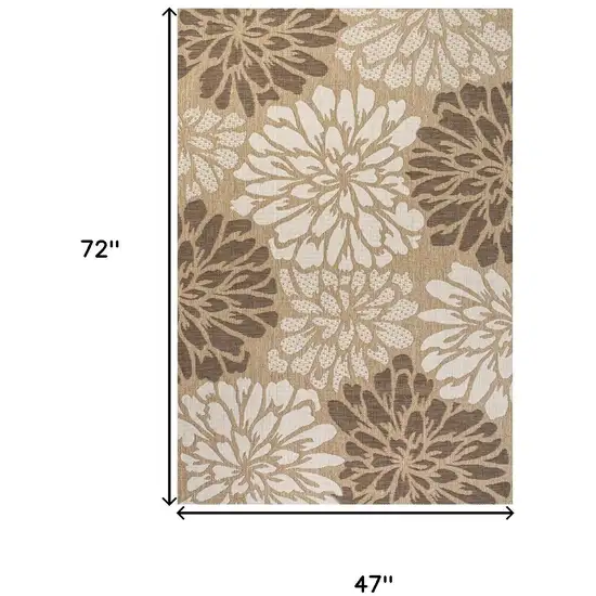 Brown And Cream Floral Indoor Outdoor Area Rug Photo 5