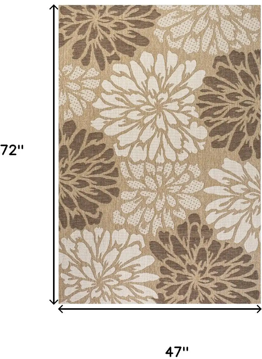 Brown And Cream Floral Indoor Outdoor Area Rug Photo 5