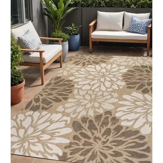 Brown And Cream Floral Indoor Outdoor Area Rug Photo 1