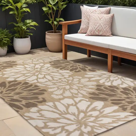 Brown And Cream Floral Indoor Outdoor Area Rug Photo 1