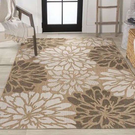 Brown And Cream Floral Indoor Outdoor Area Rug Photo 7