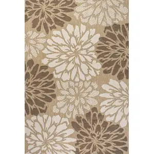 Photo of Brown And Cream Floral Indoor Outdoor Area Rug