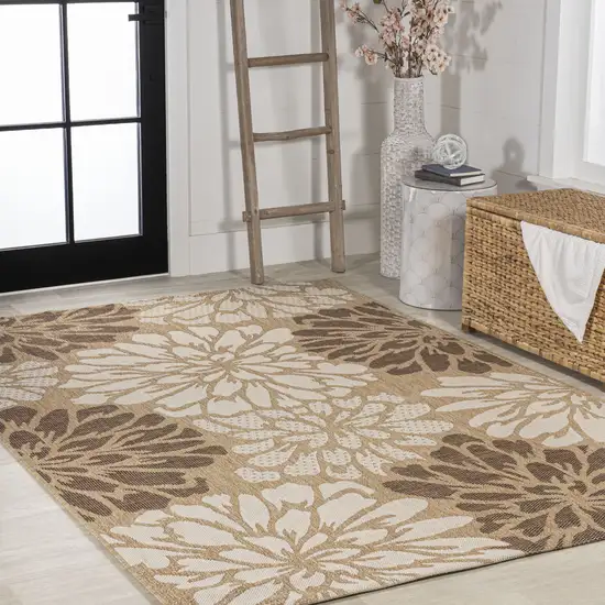 Brown And Cream Floral Indoor Outdoor Area Rug Photo 8