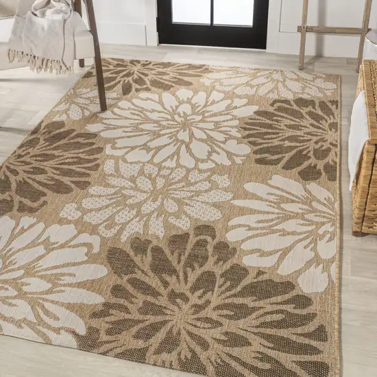 Brown And Cream Floral Indoor Outdoor Area Rug Photo 5