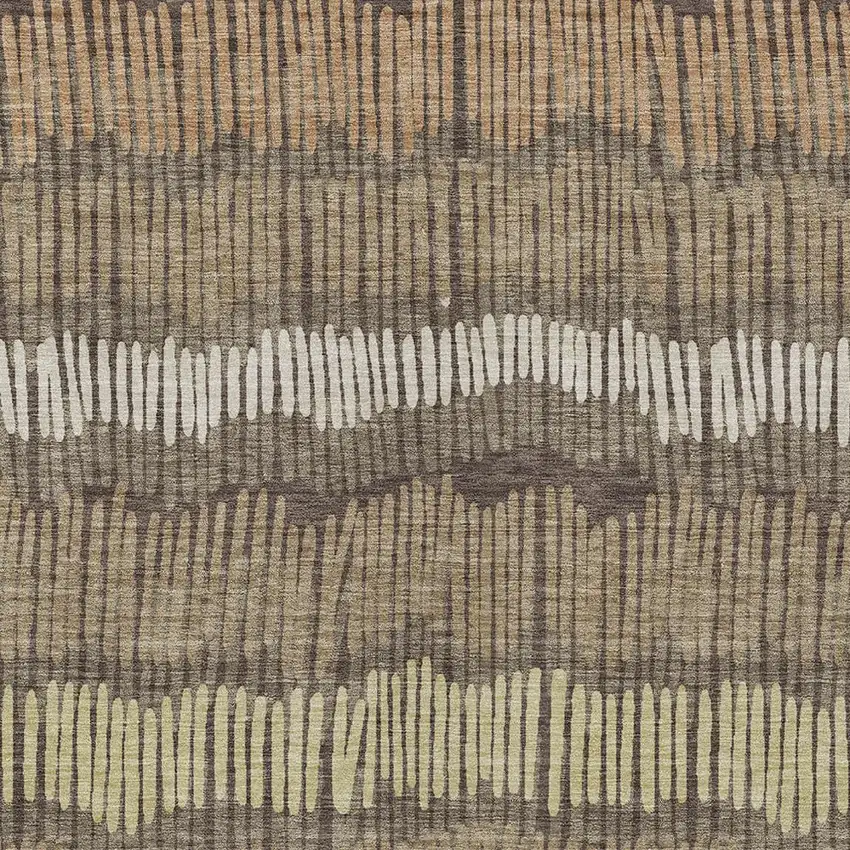Brown And Dark Green Striped Washable Indoor Outdoor Area Rug Photo 6