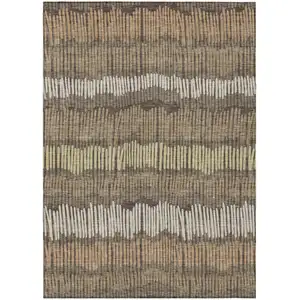 Photo of Brown And Dark Green Striped Washable Indoor Outdoor Area Rug
