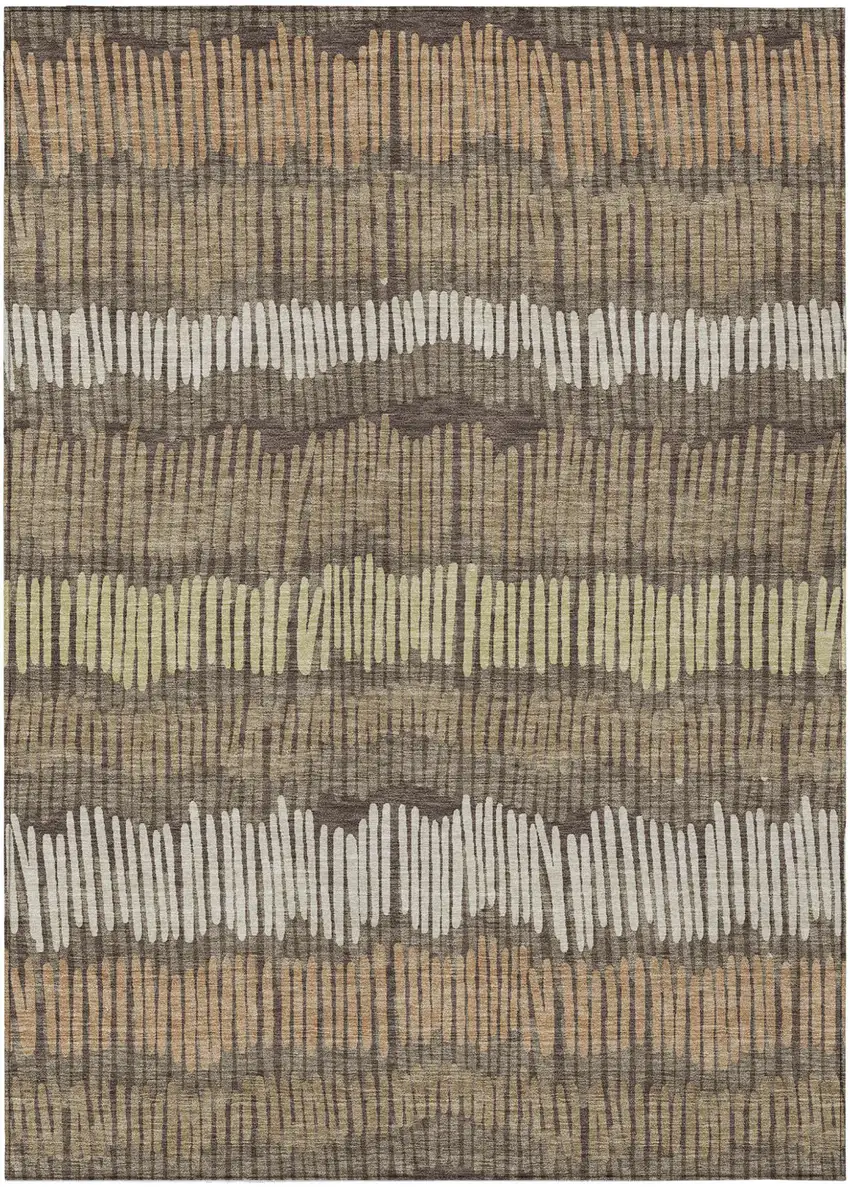 Brown And Dark Green Striped Washable Indoor Outdoor Area Rug Photo 2