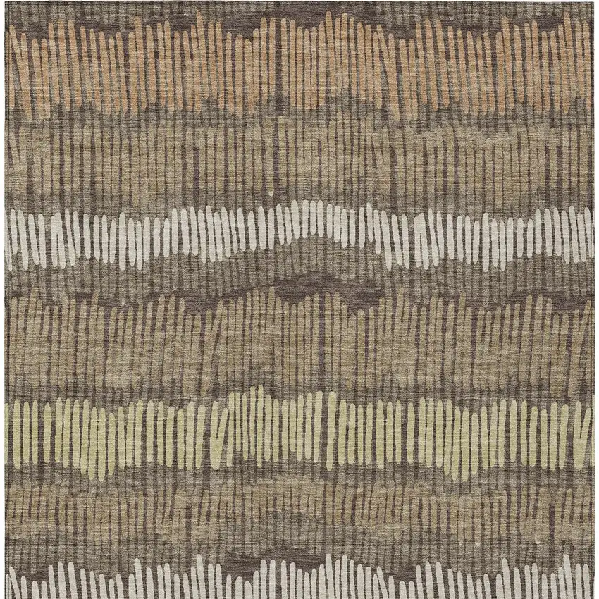 Brown And Dark Green Striped Washable Indoor Outdoor Area Rug Photo 6