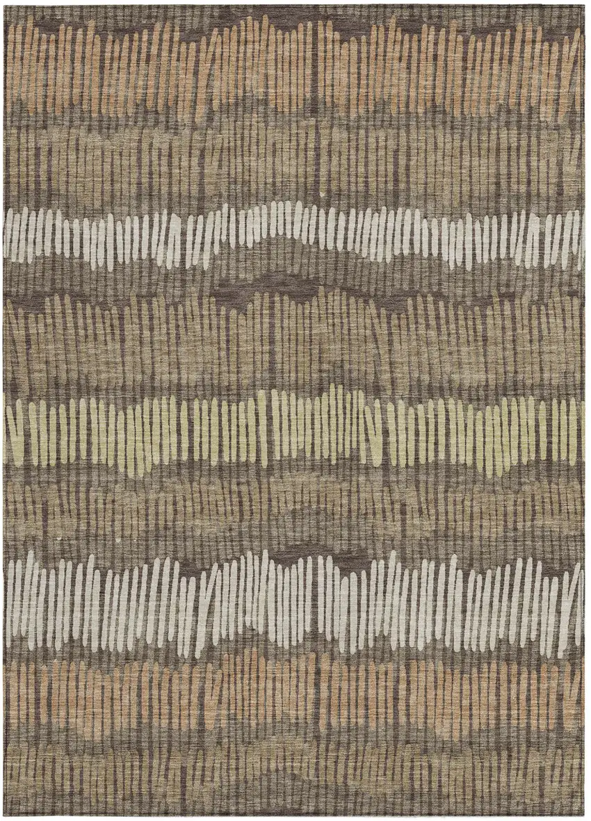 Brown And Dark Green Striped Washable Indoor Outdoor Area Rug Photo 7