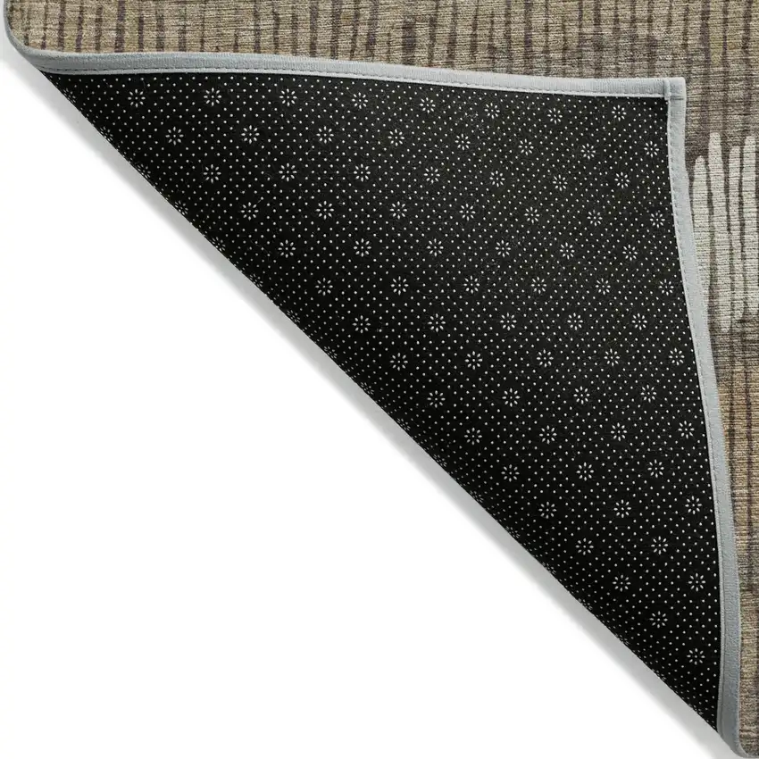 Brown And Dark Green Striped Washable Indoor Outdoor Area Rug Photo 4