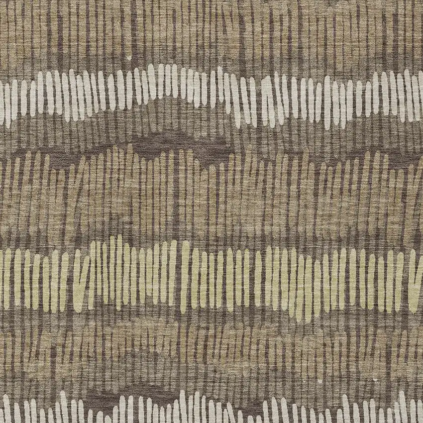 Brown And Dark Green Striped Washable Indoor Outdoor Area Rug Photo 6