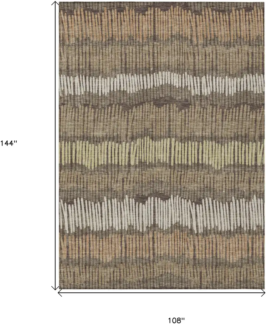Brown And Dark Green Striped Washable Indoor Outdoor Area Rug Photo 3