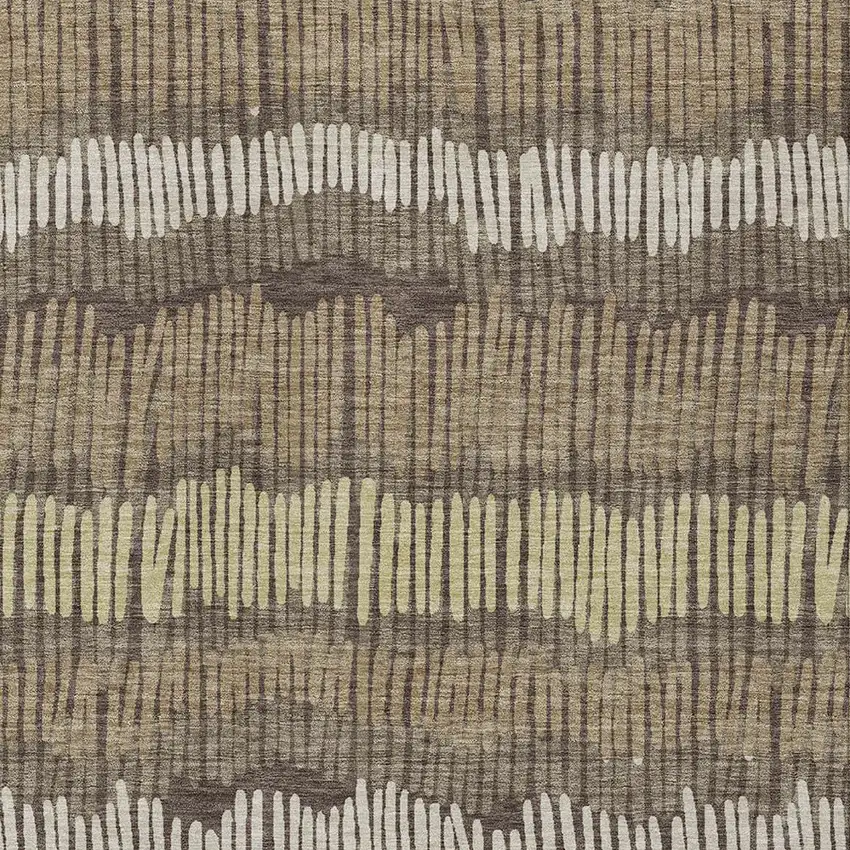 Brown And Dark Green Striped Washable Indoor Outdoor Area Rug Photo 6