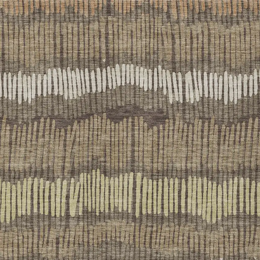 Brown And Dark Green Striped Washable Indoor Outdoor Area Rug Photo 6
