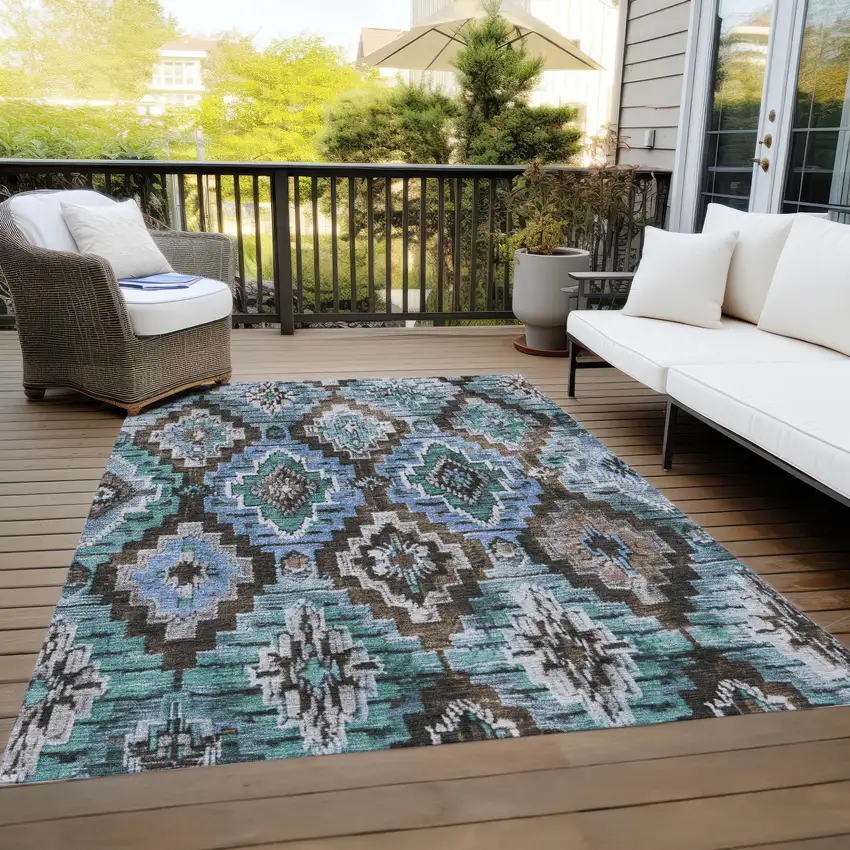 Brown And Denim Blue Aztec Washable Indoor Outdoor Area Rug Photo 8