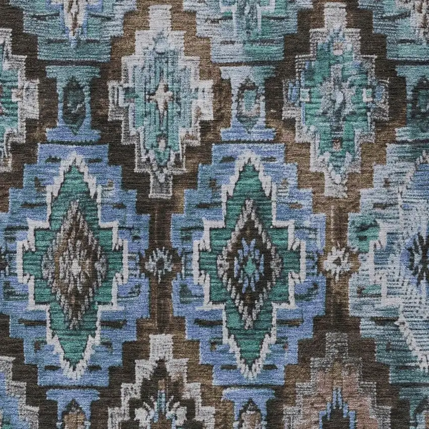 Brown And Denim Blue Aztec Washable Indoor Outdoor Area Rug Photo 4