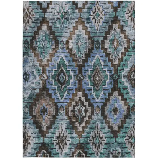 Brown And Denim Blue Aztec Washable Indoor Outdoor Area Rug Photo 3