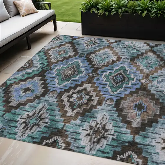 Brown And Denim Blue Aztec Washable Indoor Outdoor Area Rug Photo 2