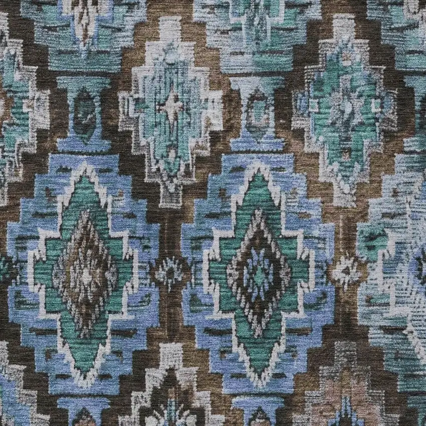 Brown And Denim Blue Aztec Washable Indoor Outdoor Area Rug Photo 4