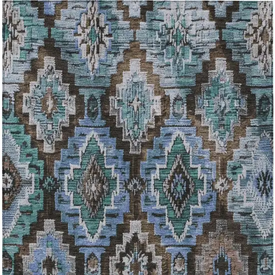 Brown And Denim Blue Aztec Washable Indoor Outdoor Area Rug Photo 3