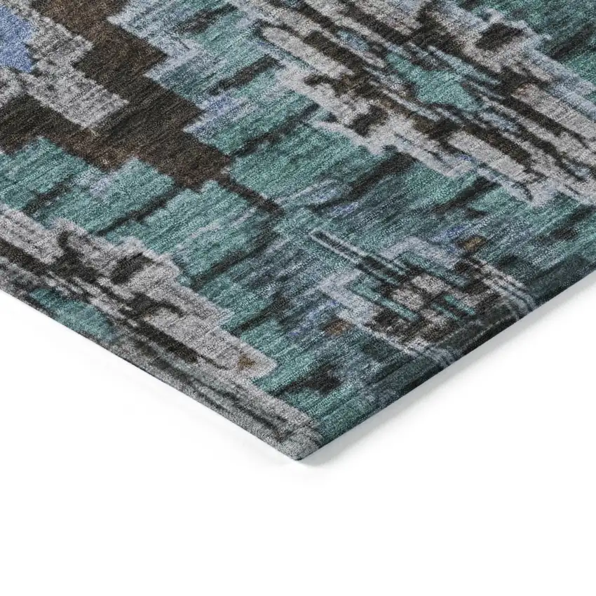 Brown And Denim Blue Aztec Washable Indoor Outdoor Area Rug Photo 9