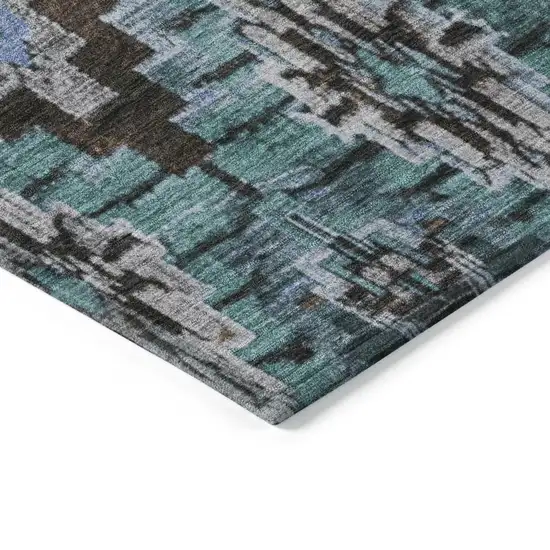 Brown And Denim Blue Aztec Washable Indoor Outdoor Area Rug Photo 9