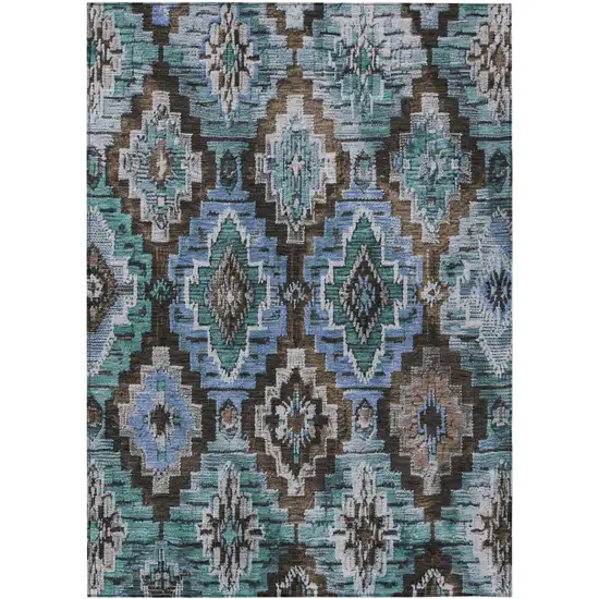 Brown And Denim Blue Aztec Washable Indoor Outdoor Area Rug Photo 1