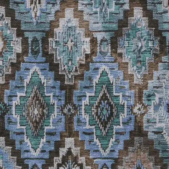 Brown And Denim Blue Aztec Washable Indoor Outdoor Area Rug Photo 3