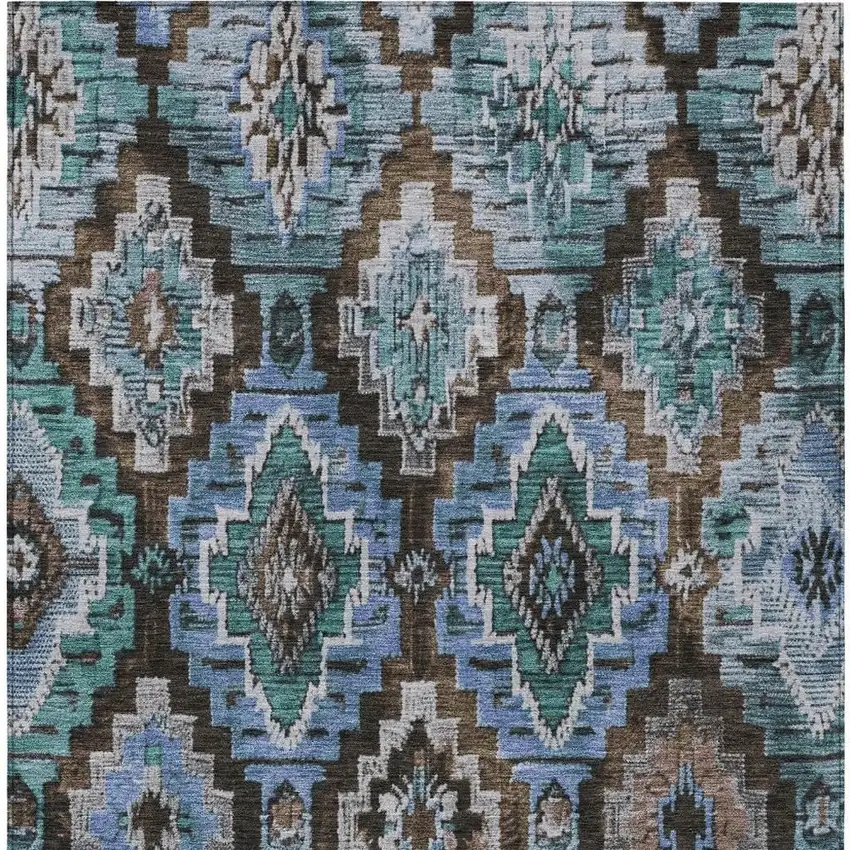 Brown And Denim Blue Aztec Washable Indoor Outdoor Area Rug Photo 4