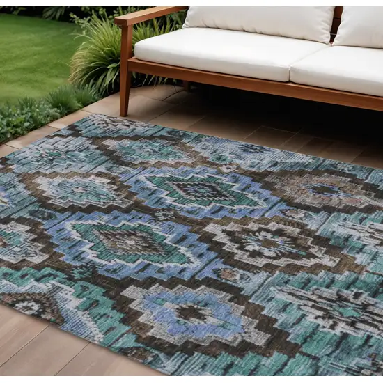 Brown And Denim Blue Aztec Washable Indoor Outdoor Area Rug Photo 2