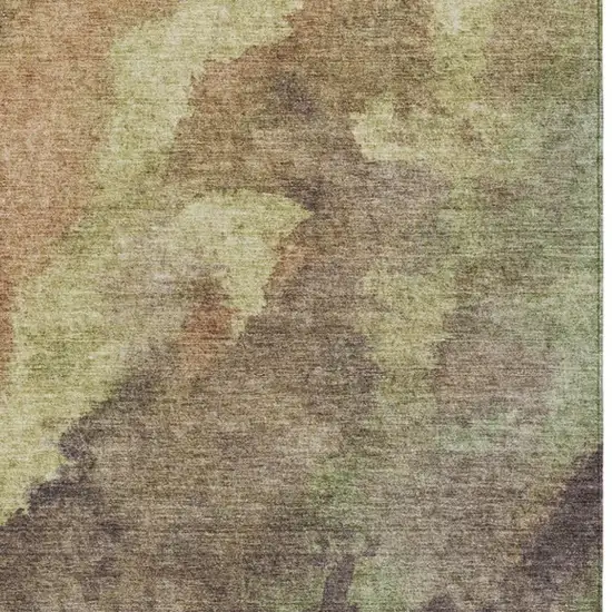Brown And Fern Green Abstract Washable Indoor Outdoor Area Rug Photo 1