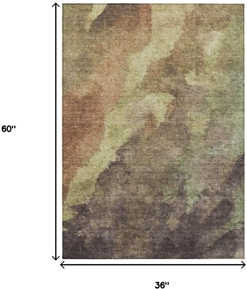 Brown And Fern Green Abstract Washable Indoor Outdoor Area Rug Photo 8