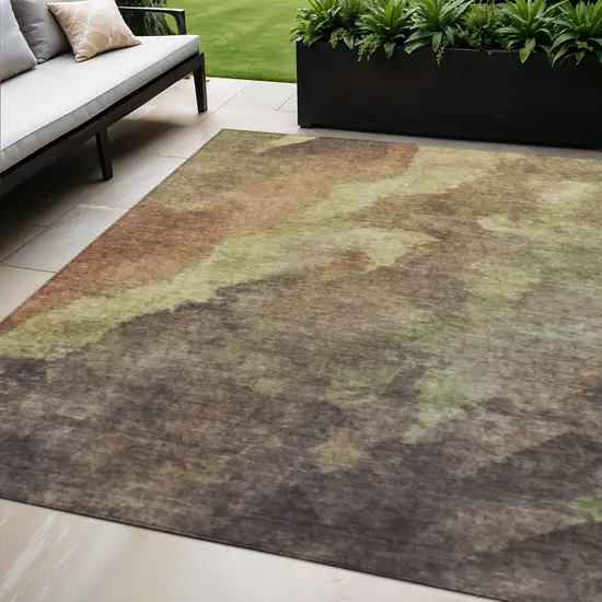 Brown And Fern Green Abstract Washable Indoor Outdoor Area Rug Photo 2