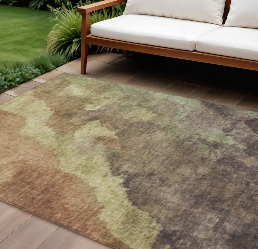 Brown And Fern Green Abstract Washable Indoor Outdoor Area Rug Photo 2