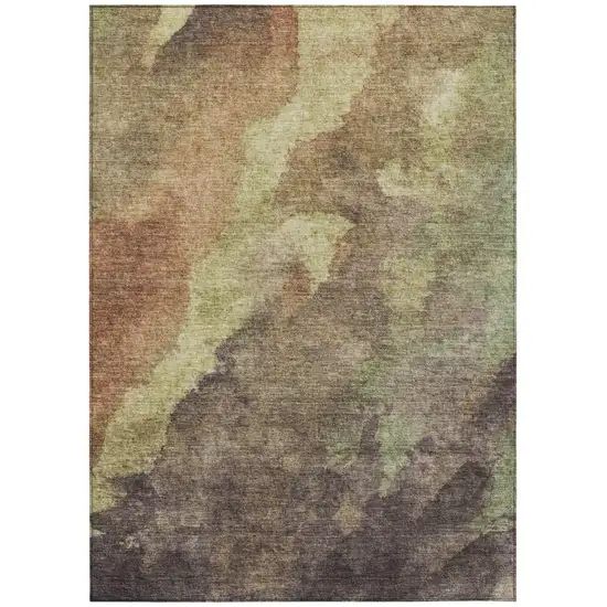 Brown And Fern Green Abstract Washable Indoor Outdoor Area Rug Photo 7