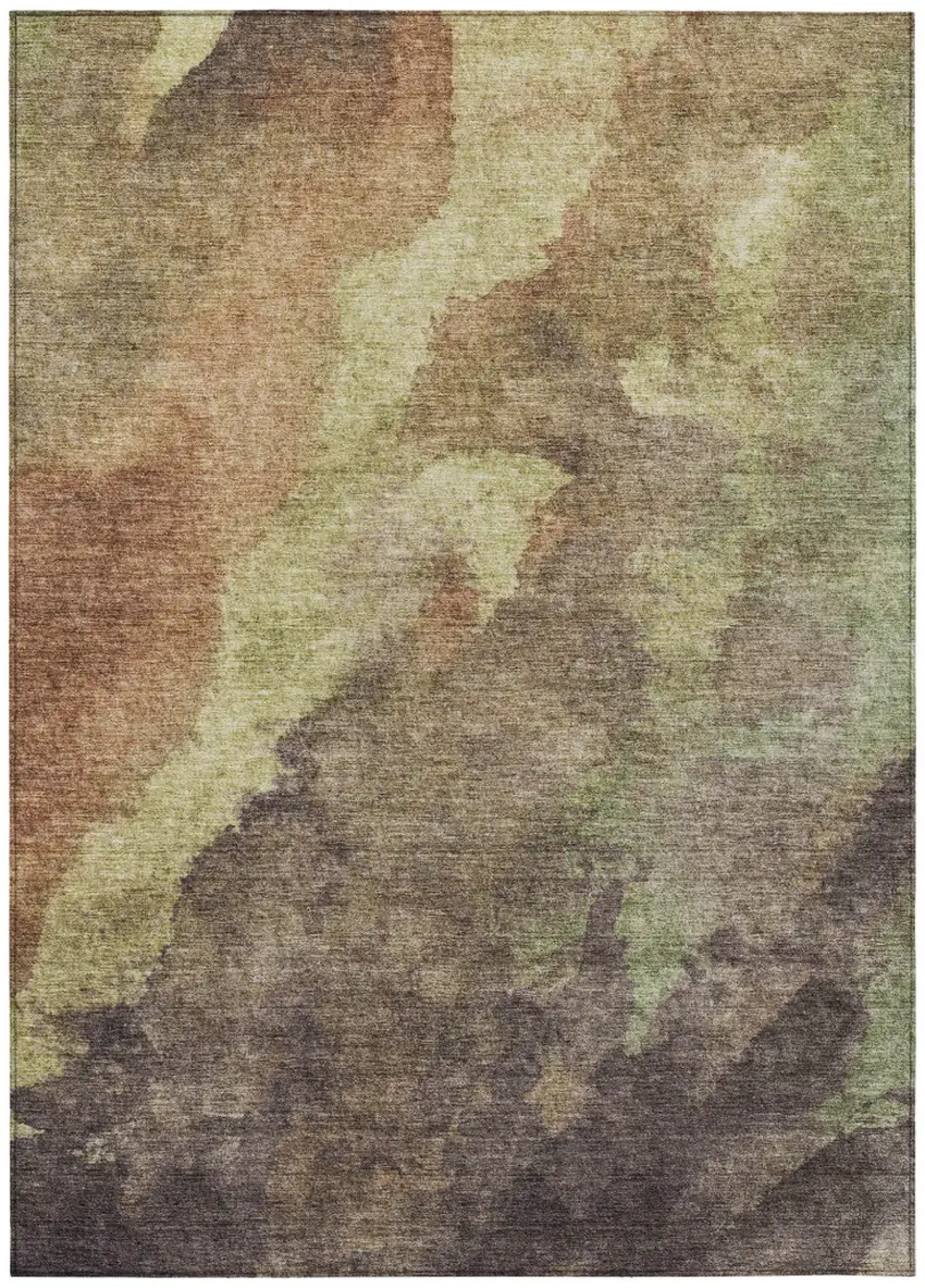 Brown And Fern Green Abstract Washable Indoor Outdoor Area Rug Photo 9
