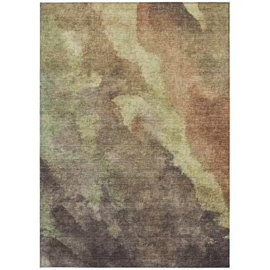 Brown And Fern Green Abstract Washable Indoor Outdoor Area Rug Photo 2