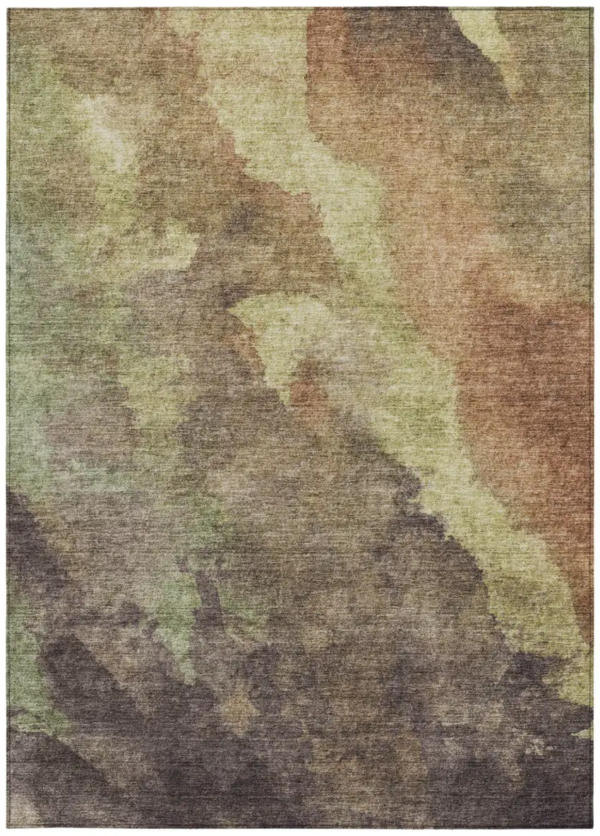 Brown And Fern Green Abstract Washable Indoor Outdoor Area Rug Photo 6