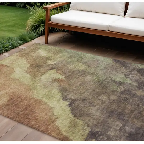 Brown And Fern Green Abstract Washable Indoor Outdoor Area Rug Photo 1