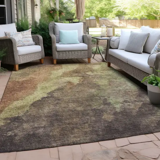 Brown And Fern Green Abstract Washable Indoor Outdoor Area Rug Photo 5