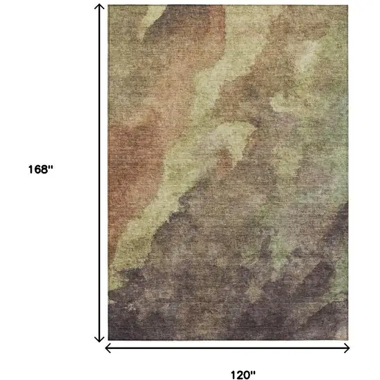 Brown And Fern Green Abstract Washable Indoor Outdoor Area Rug Photo 3