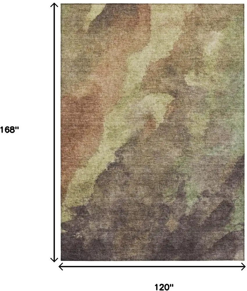 Brown And Fern Green Abstract Washable Indoor Outdoor Area Rug Photo 3