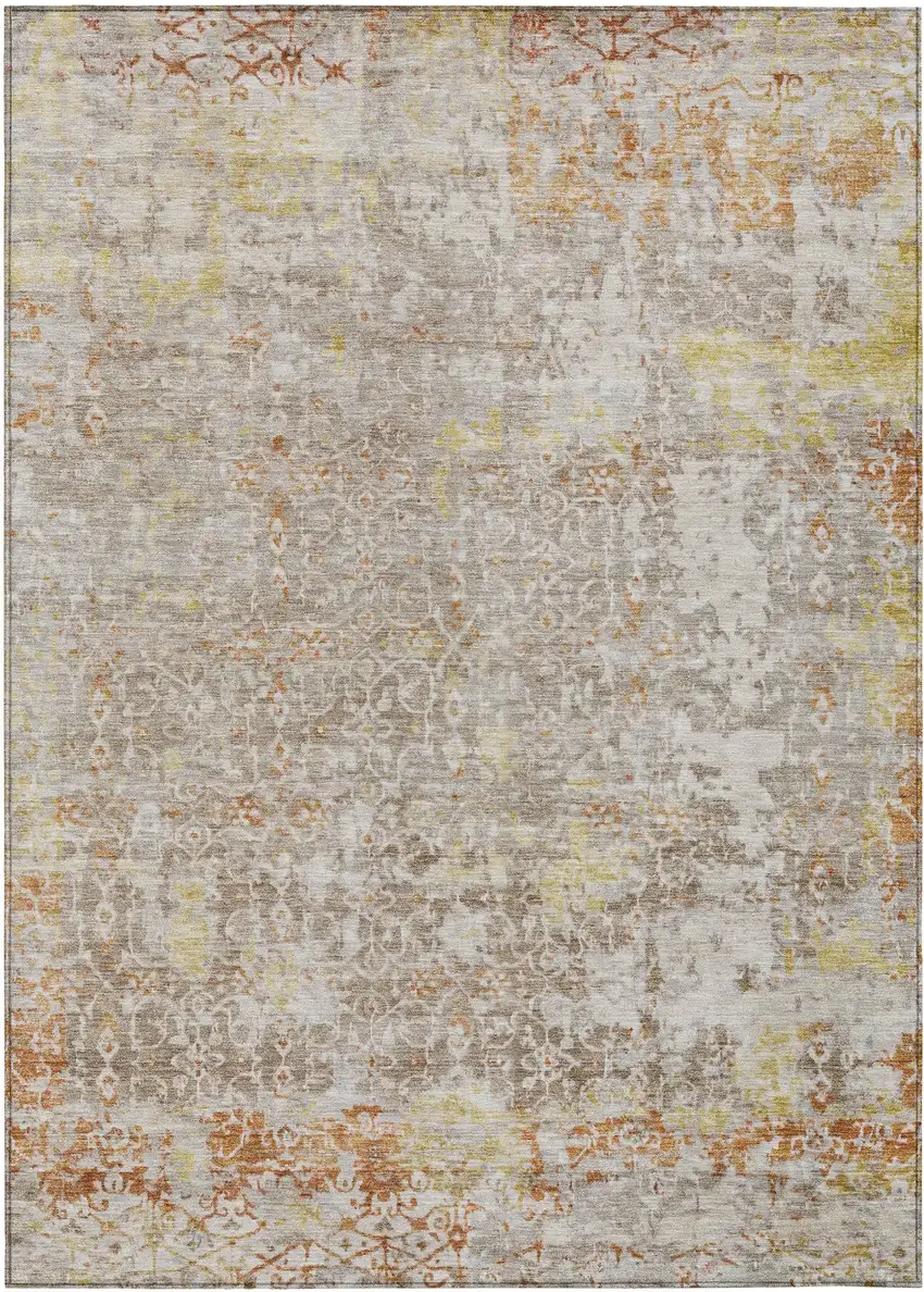 Brown And Gold Abstract Washable Indoor Outdoor Area Rug Photo 1