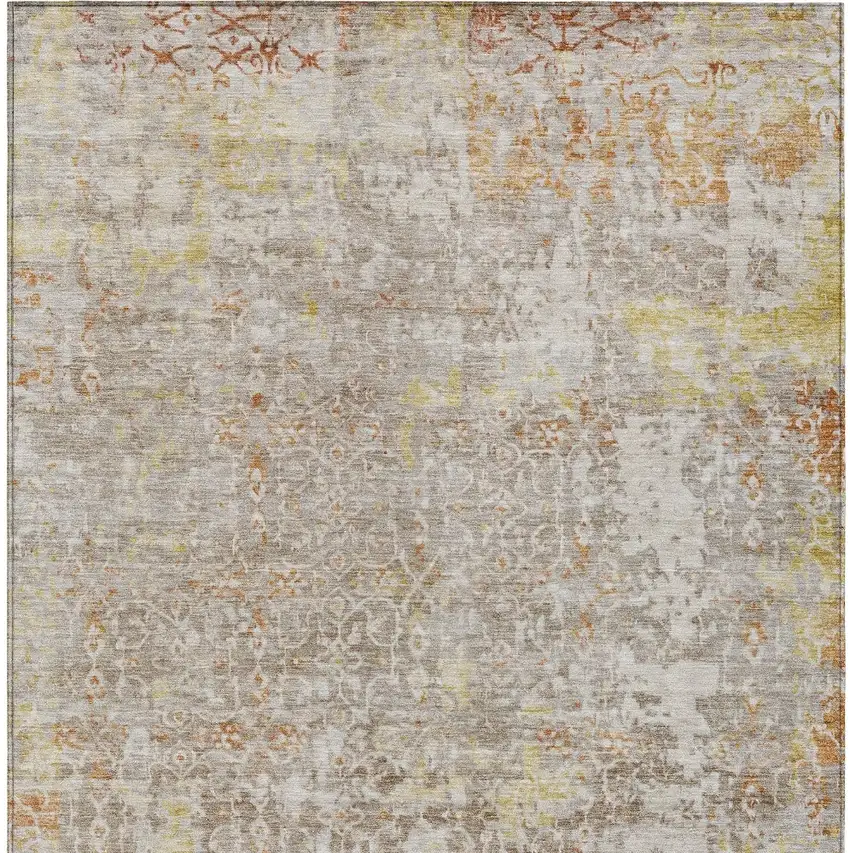 Brown And Gold Abstract Washable Indoor Outdoor Area Rug Photo 9