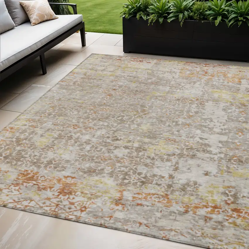Brown And Gold Abstract Washable Indoor Outdoor Area Rug Photo 2
