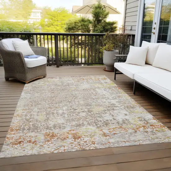 Brown And Gold Abstract Washable Indoor Outdoor Area Rug Photo 8