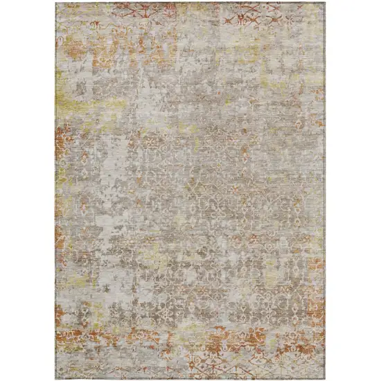 Brown And Gold Abstract Washable Indoor Outdoor Area Rug Photo 4