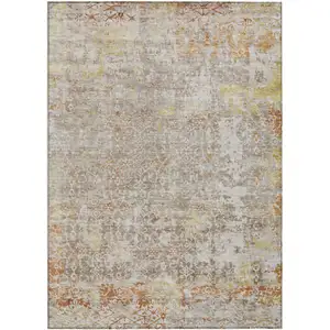 Photo of Brown And Gold Abstract Washable Indoor Outdoor Area Rug