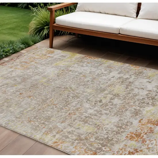 Brown And Gold Abstract Washable Indoor Outdoor Area Rug Photo 2